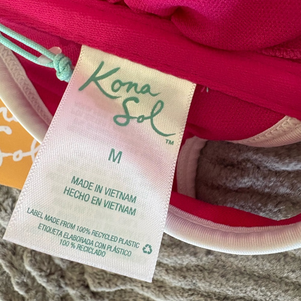 New Medium Kona Sol Pink Terry Textured Bandeau with Binding Bikini Top - Picture 11 of 11